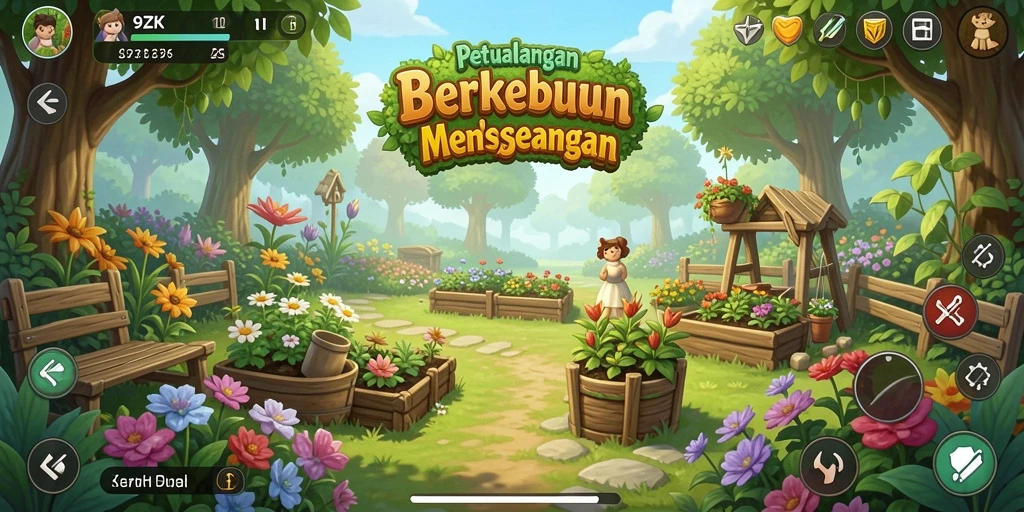Tangkapan layar utama dari gameplay Farming di 9ZK yang penuh warna.