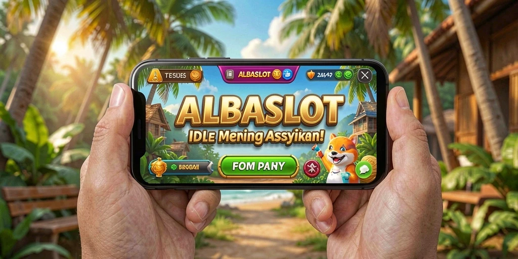 Tangkapan layar gameplay ALBASLOT menampilkan karakter yang bekerja dan menghasilkan sumber daya.