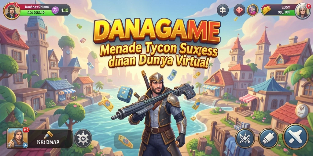 Screenshot menunjukkan pemain membangun bisnis di <strong>DANAGAME</strong> dengan grafis menarik.