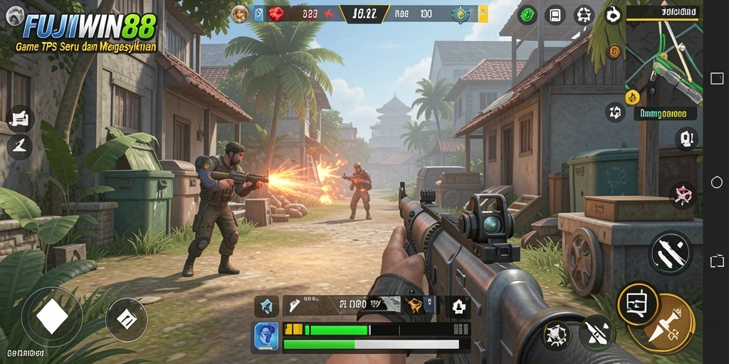 Tampilan gameplay menegangkan dari FUJIWIN88 dalam genre TPS.