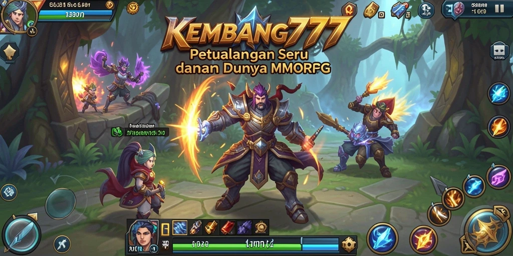 Screenshot KEMBANG777 menampilkan pertarungan epik di dunia fantasi.