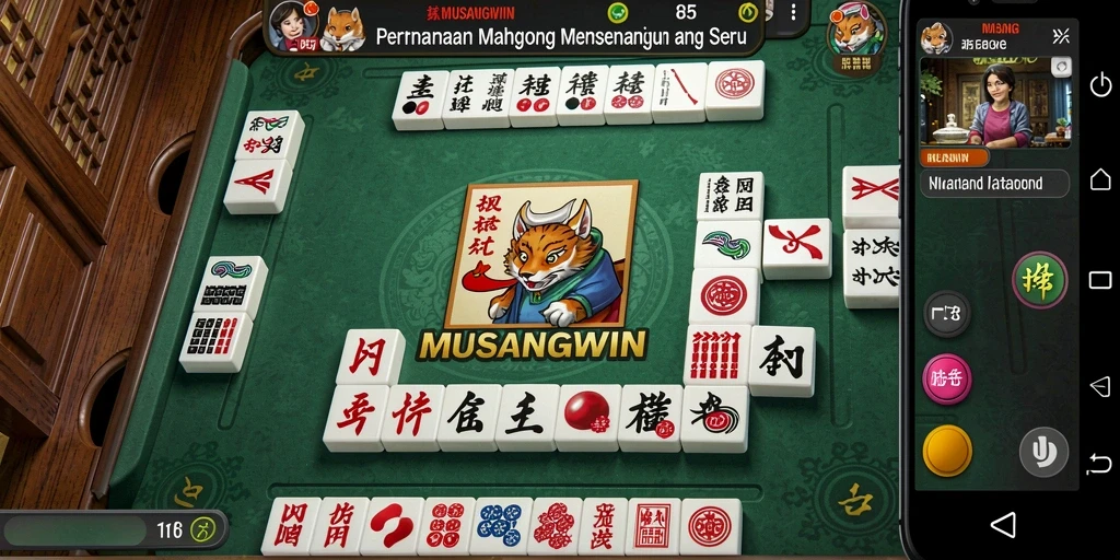 Tampilan gameplay seru dalam MUSANGWIN dengan desain grafis Mahjong yang menarik.