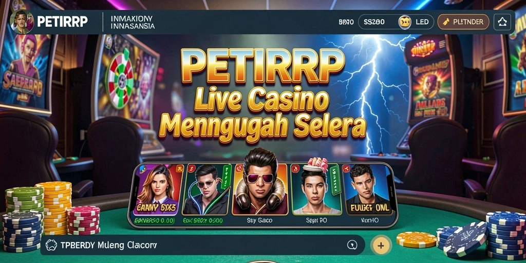 Screenshot utama PETIRRP menampilkan gameplay Live Casino yang mendebarkan.