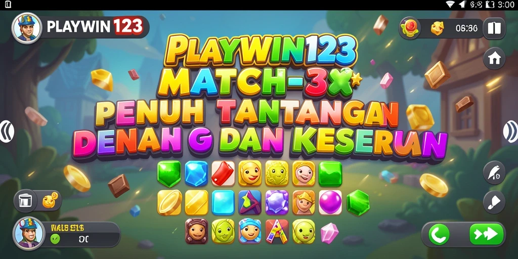 Screenshot utama PLAYWIN123 menampilkan aksi seru permainan Match-3.