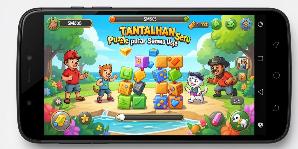 Screenshot gameplay SM605 yang menampilkan tantangan Puzzle.