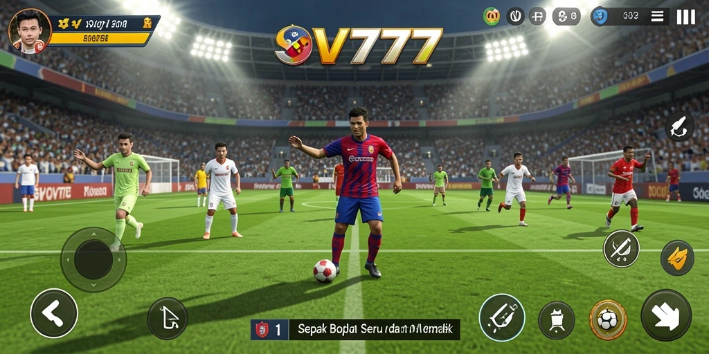 Tampilan gameplay SOV777 dengan aksi sepak bola seru.