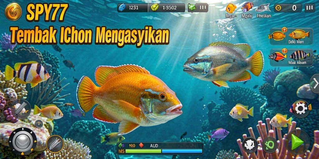 Gameplay SPY77 menampilkan serunya menangkap ikan di lautan.