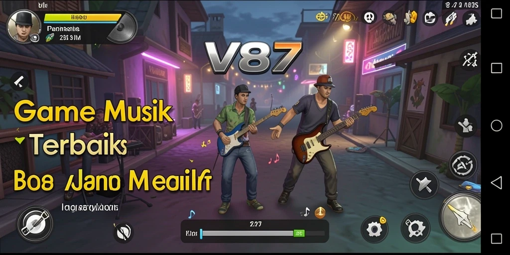 Screenshot V87 menampilkan gameplay seru dengan berbagai pilihan lagu.